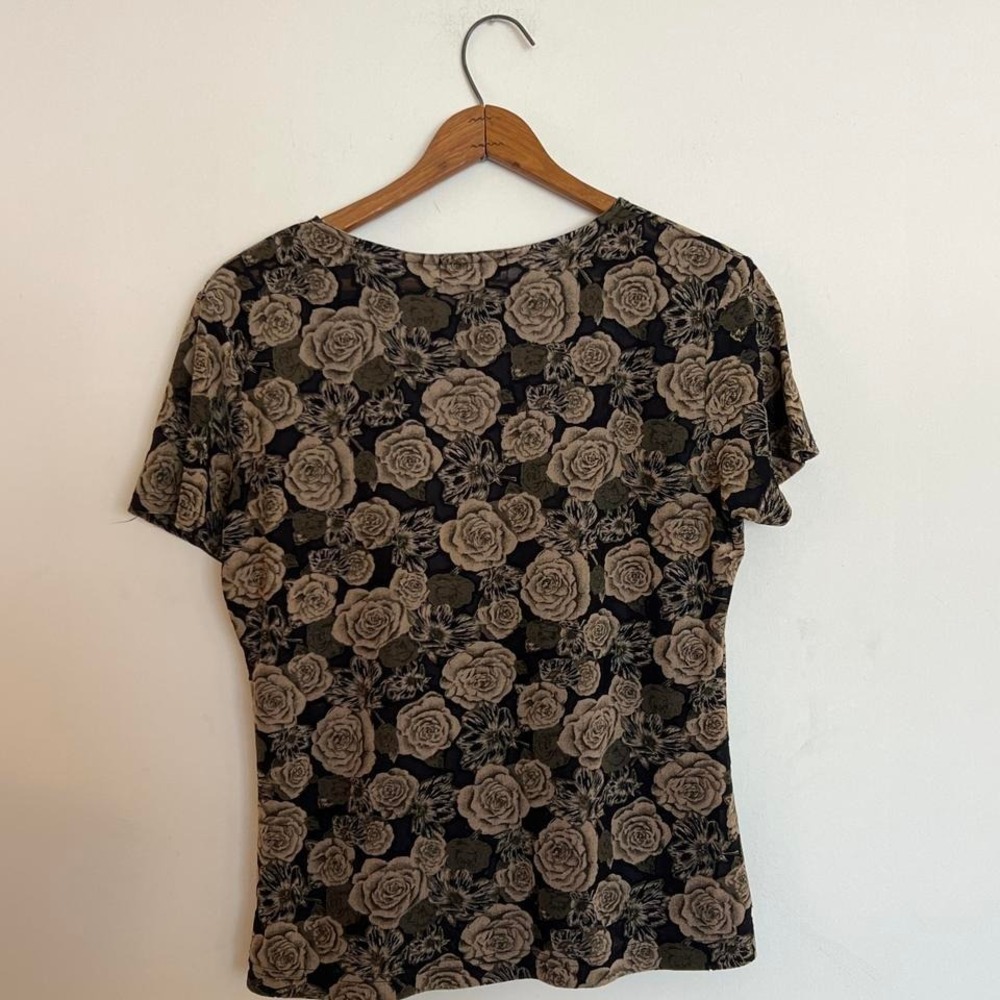 Vintage Y2K Micro-mesh Burnout Whimsygoth Black & Brown Floral Mesh Top - Picture 7 of 7